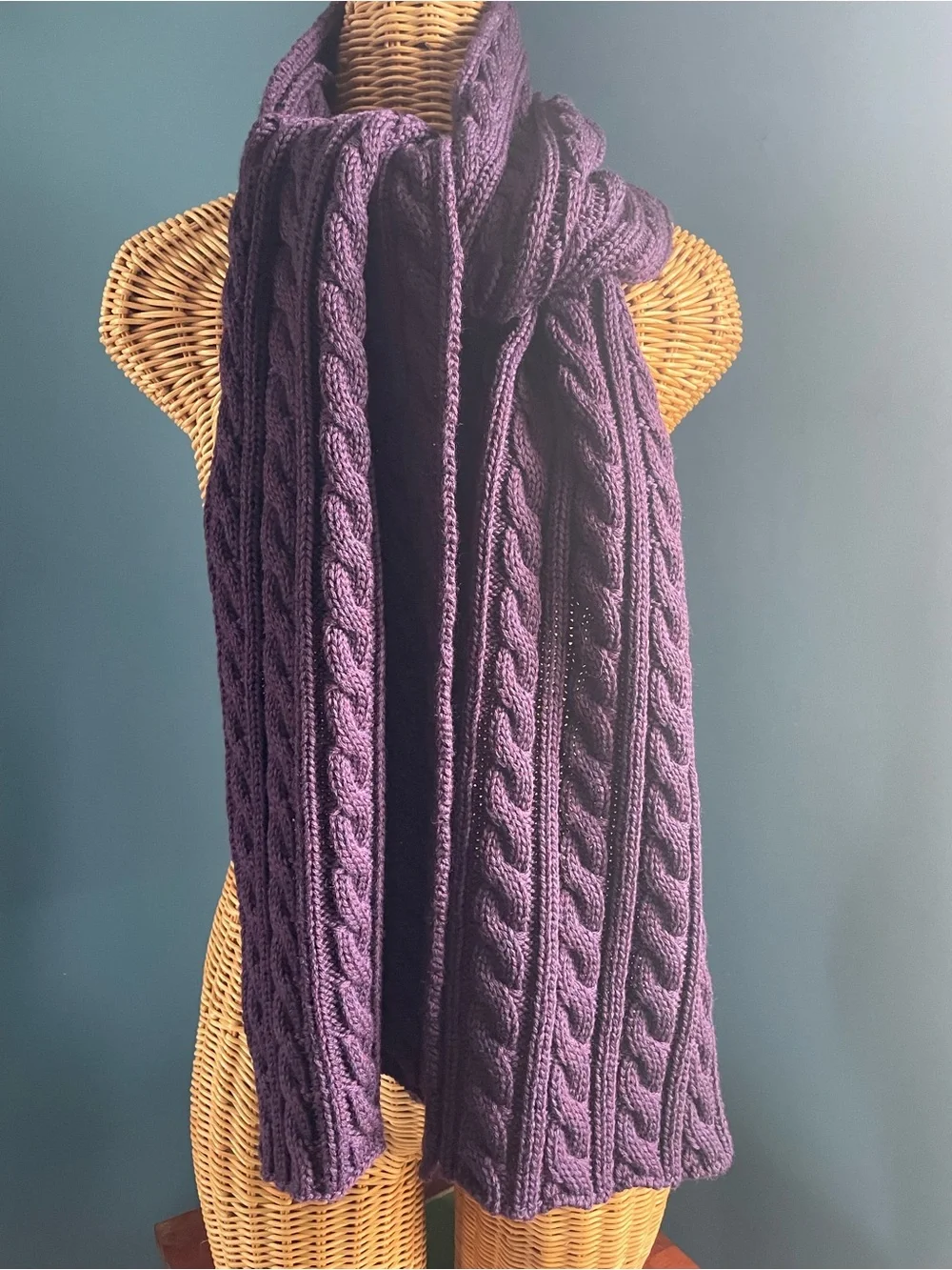 Chunky Plum Purple Scarf Classic Braided Cable Knit Wool Soft